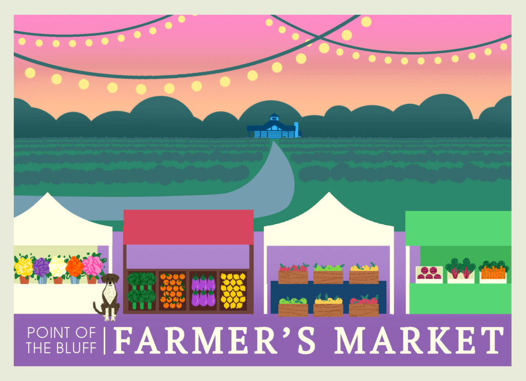 Farmers Market graphic at point of the bluff vineyards