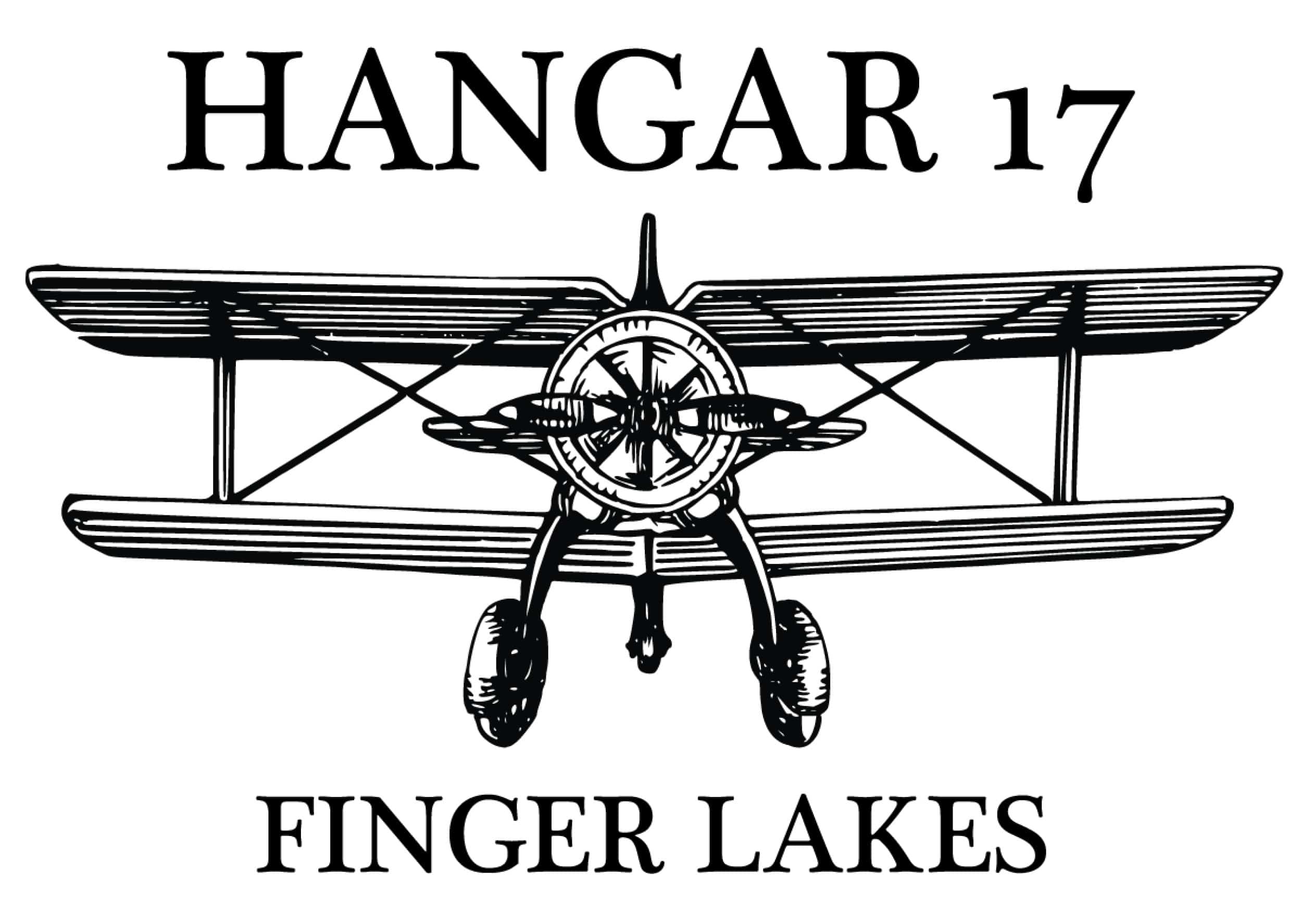 Hangar 17 Logo Outline Of Bi Plane with text